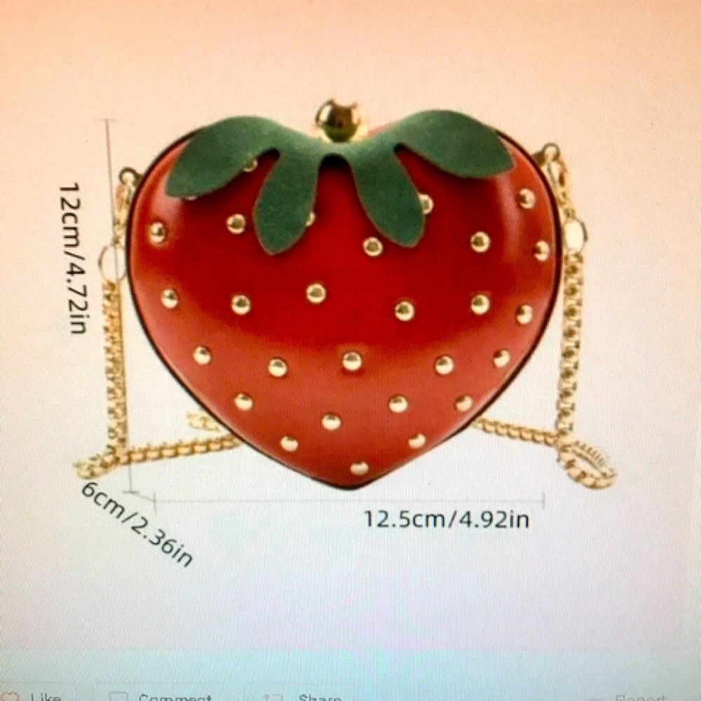 Two Bundled Heart Shaped Strawberry Purse Coin Purse Crossbody Chain Bags NWOT - Picture 8 of 8
